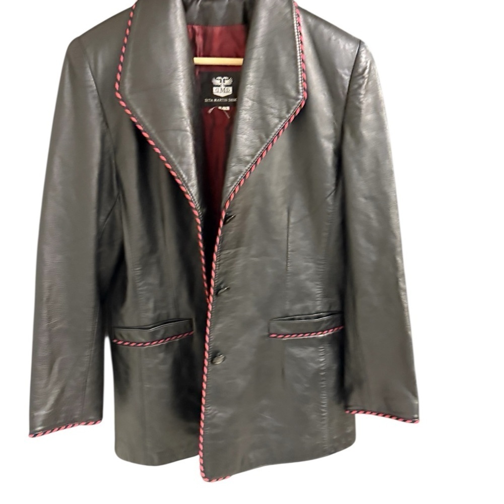 Dita Martin Design NWOT oversized S leather blazer/coat with pink stitched detai